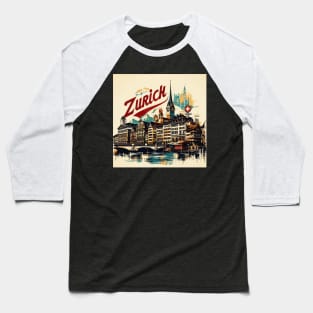 Retro Vintage Zurich Impressionism Painting Baseball T-Shirt